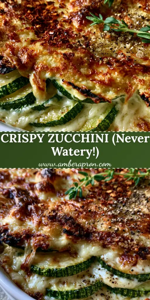 A bubbling Zucchini Casserole in a white dish featuring golden panko crust, melted mozzarella cheese pulls, and vibrant green zucchini rounds with thyme garnish.