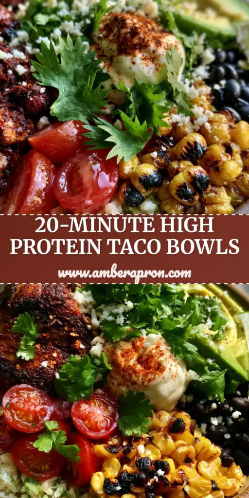 A handheld smartphone photo of vibrant Chicken Taco Bowls with charred chicken, avocado, and cilantro-lime rice in a matte ceramic bowl.