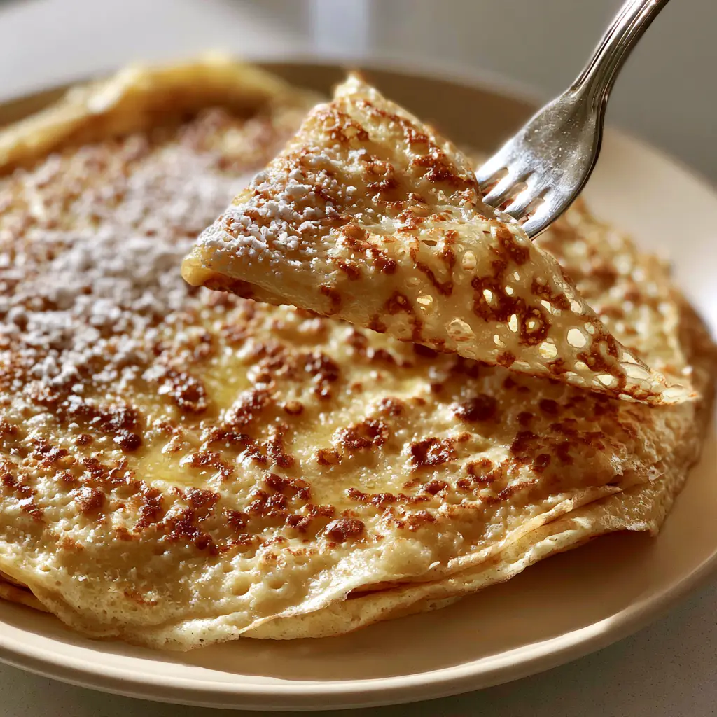 Extreme detail of the micro-pores and golden leopard spotting on the surface of a French crepe.