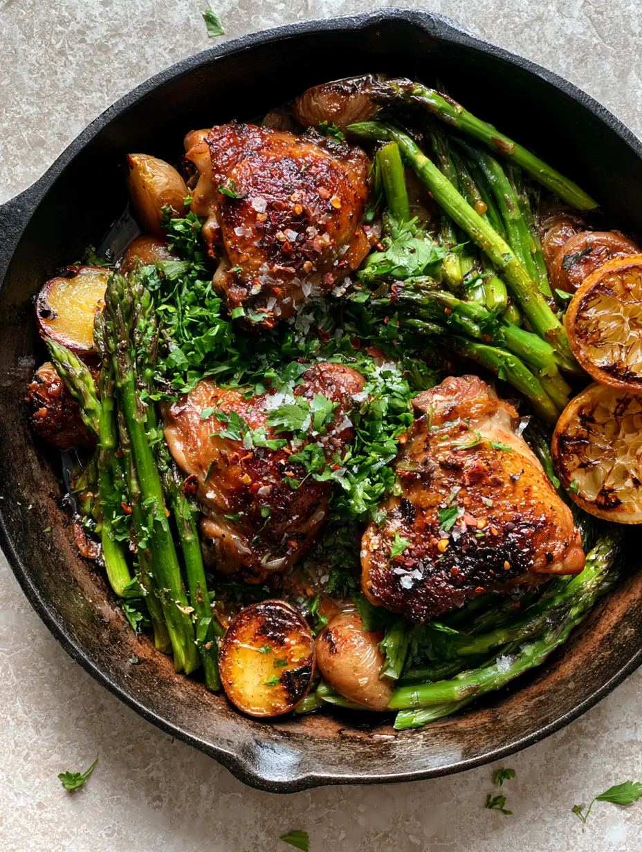 Searing chicken thighs in a cast iron skillet to achieve crispy golden skin. (Paleo family dinner recipes)