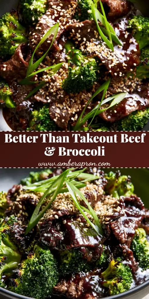 A steaming matte black bowl of beef and broccoli with thin steak ribbons, emerald florets, and white sesame seeds on a wood background.