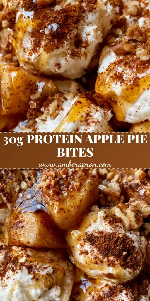 A handheld smartphone photo of a white ceramic bowl filled with Cinnamon Apple Cottage Cheese Bites featuring whipped cheese, sautéed apples, and toasted pecans.