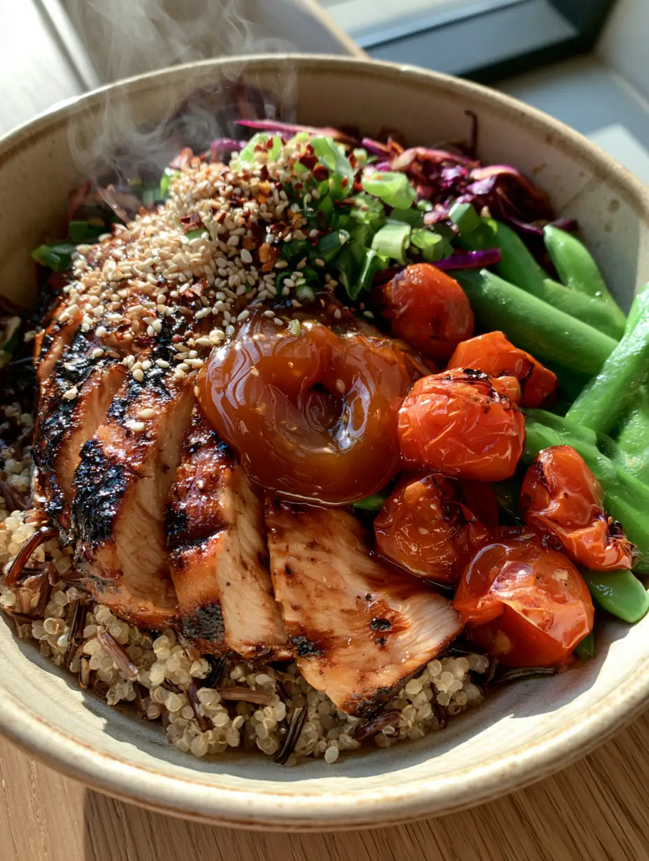 Close-up of seared chicken breast with grill marks for hot lunch recipes.