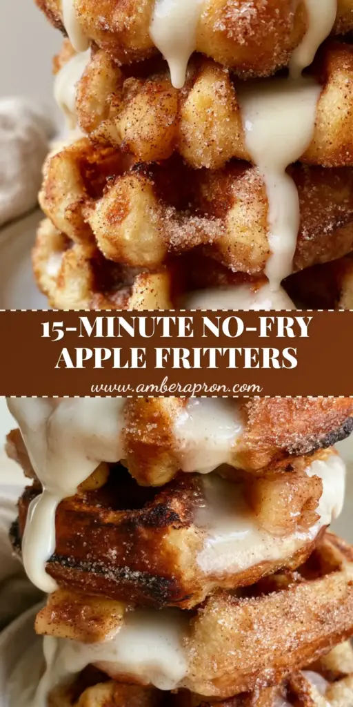 A stack of three golden-brown apple fritter waffle donuts with vanilla glaze mid-drip on a rustic plate.