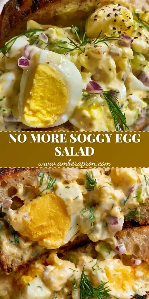 A stacked gourmet egg salad sandwich on toasted artisan sourdough bread with large egg chunks and fresh dill sprigs.