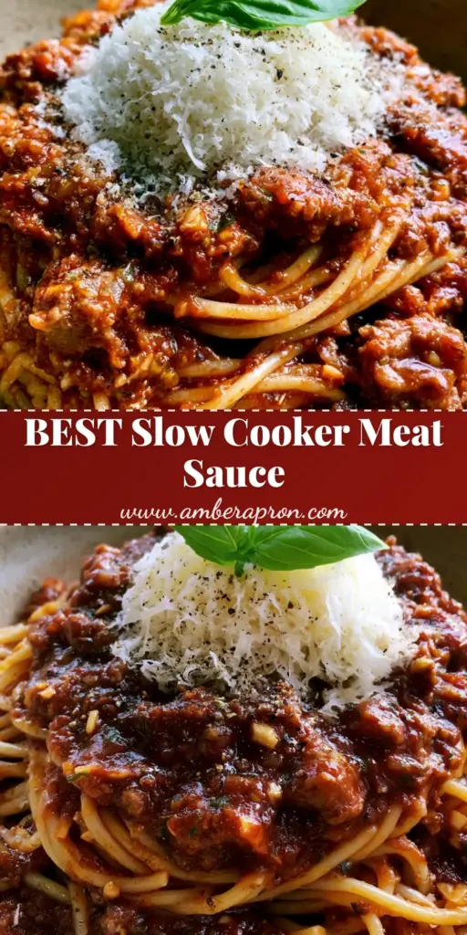 A rustic stoneware bowl filled with perfectly twirled al dente spaghetti and thick chunky spaghetti sauce topped with parmesan snow and a basil leaf.