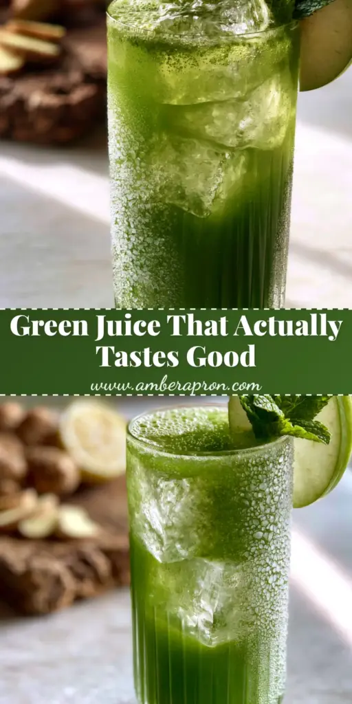 A vertical photo of a tall elegant glass filled with glowing emerald green juice and large ice cubes, perfect for juice recipes.
