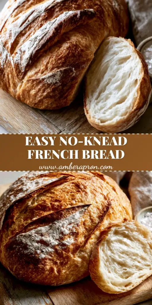 A rustic artisan French bread loaf with deep golden-brown crust and sharp scoring marks resting on a light oak board.