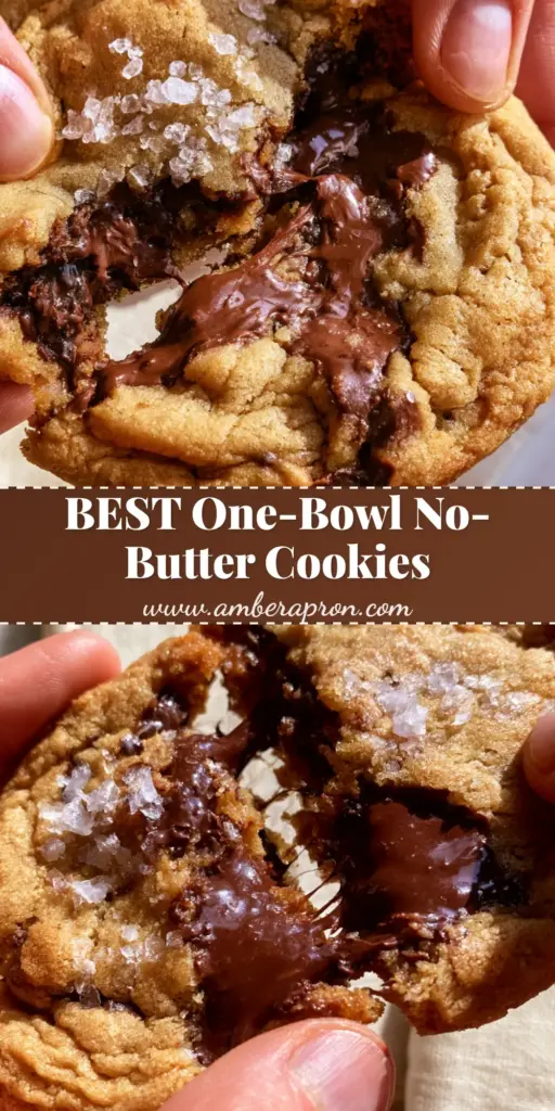 A stack of no butter chocolate chip cookies with golden-brown rippled edges and melted bittersweet dark chocolate chunks topped with flaky sea salt.
