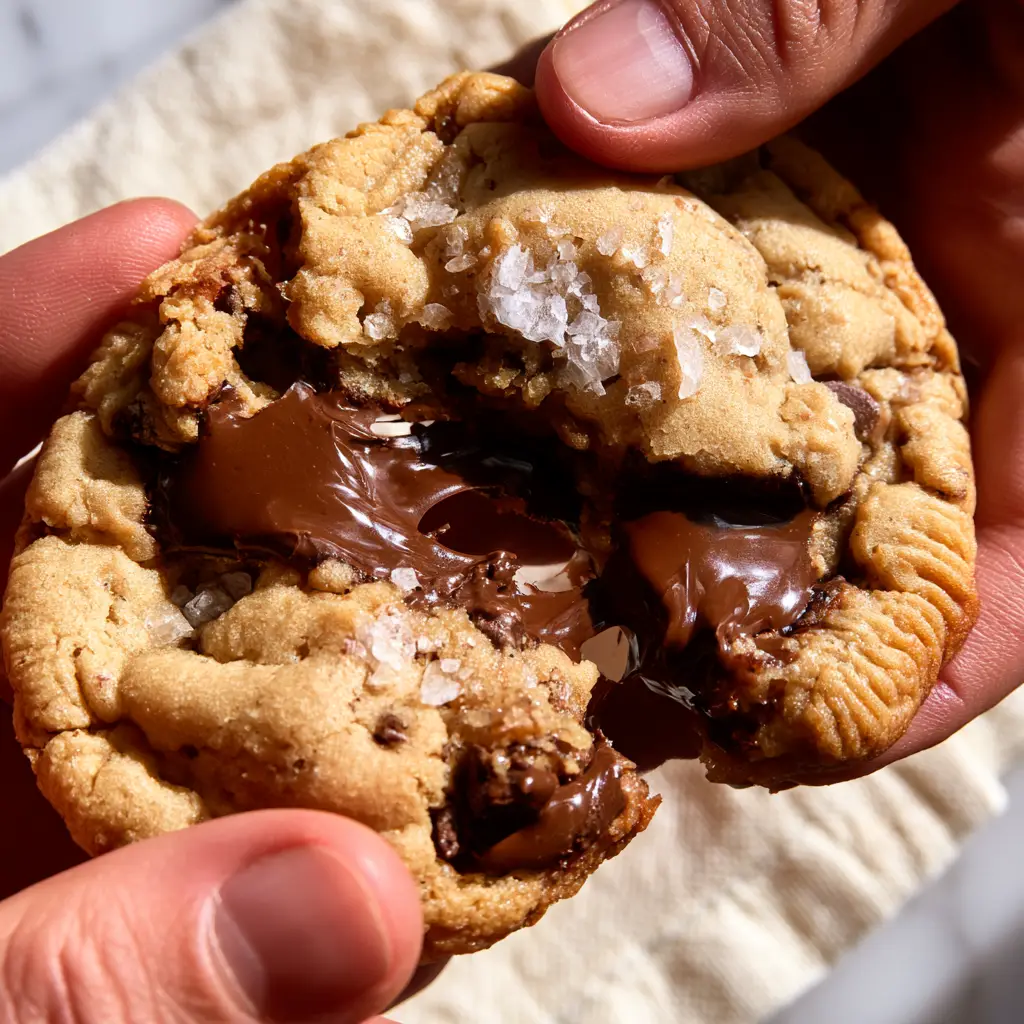 Close up of no butter chocolate chip cookies showing the coconut oil sheen and matte, soft-baked surface on a marble background.