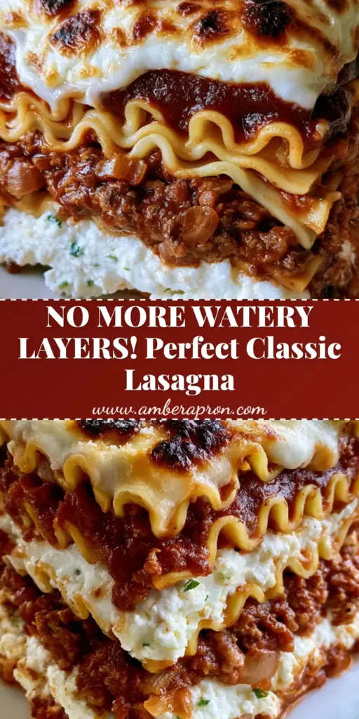 A tall, single slice of classic homemade lasagna showing 5 thick layers of meat, cheese, and wavy noodles on a white plate.