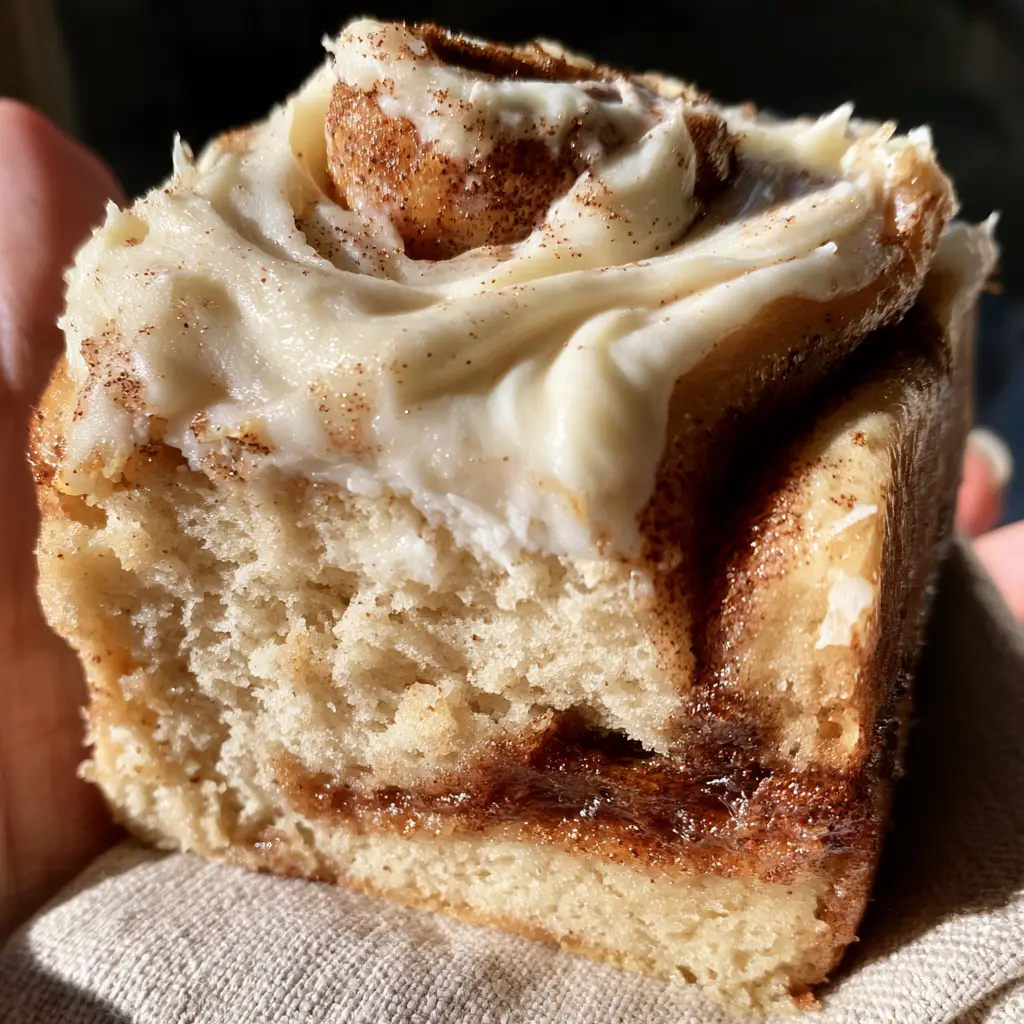 Thick square Cinnamon roll bliss bars showing the soft blonde base and dark cinnamon swirl against a neutral linen background.