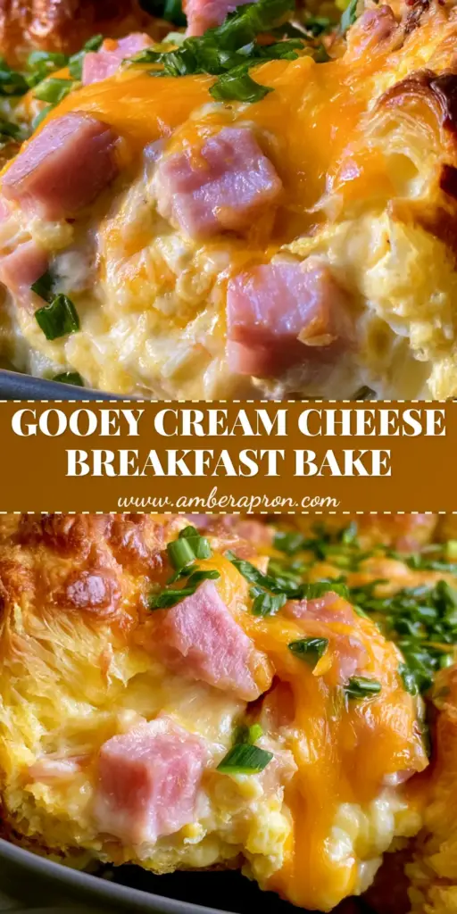 A close-up slice of cream cheese breakfast casserole being lifted, showing melted cheddar and crescent layers.