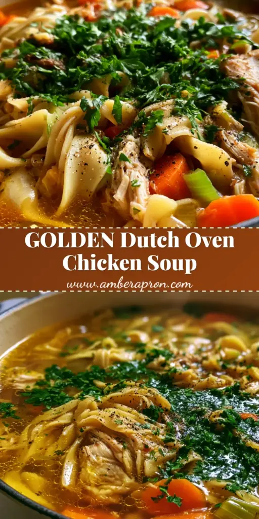 Dutch Oven Chicken Noodle Soup: The Ultimate Cozy Comfort Recipe 4 A matte cream Dutch oven filled with Dutch oven chicken noodle soup featuring golden broth, wide noodles, and shredded chicken.