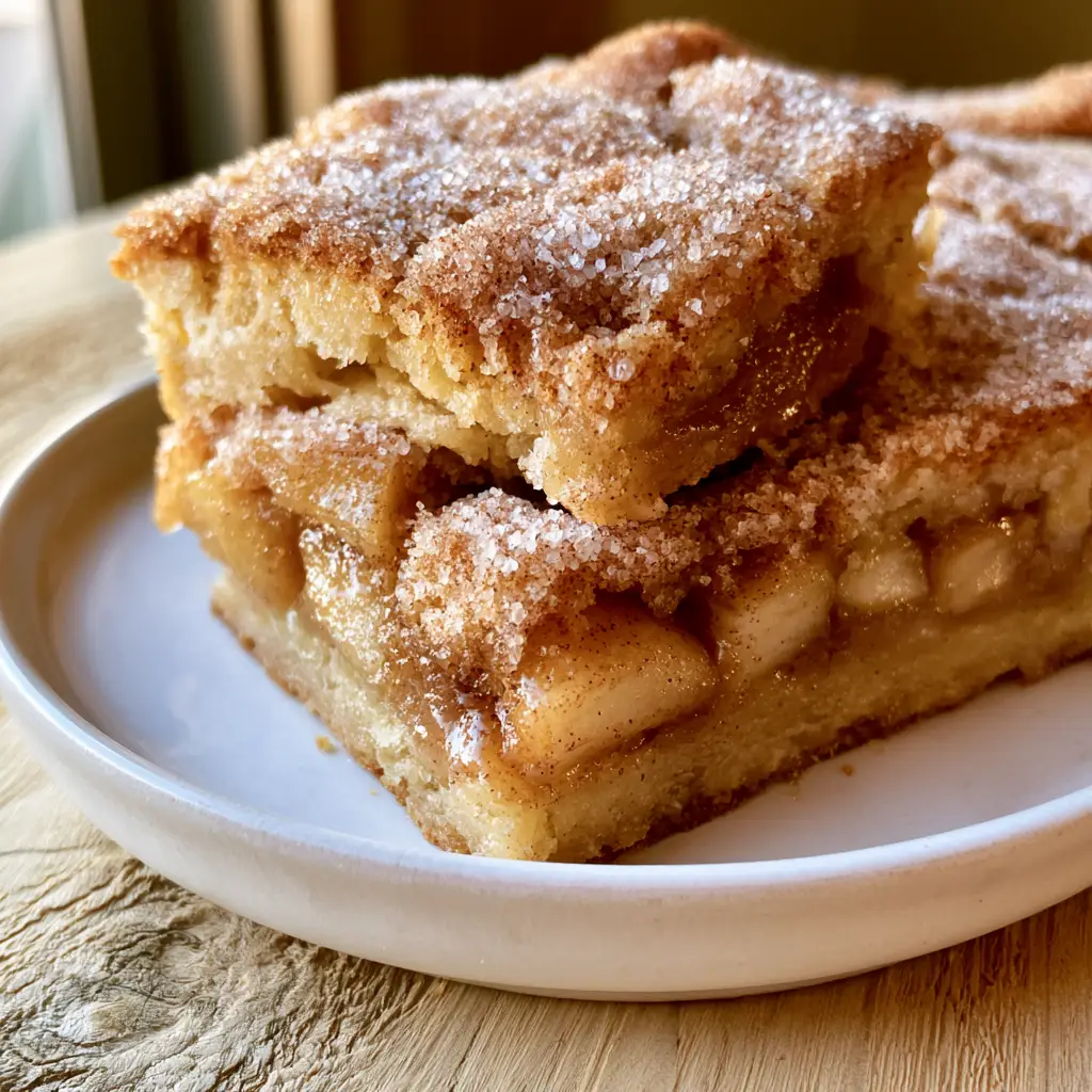 Top-down view of the cracked snickerdoodle crust on these Apple Snickerdoodle Bars.