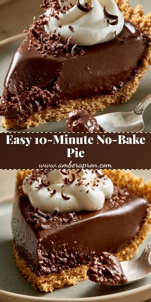 A single slice of chocolate silk pie with whipped cream and chocolate shavings on a matte plate. (easy pie recipes)