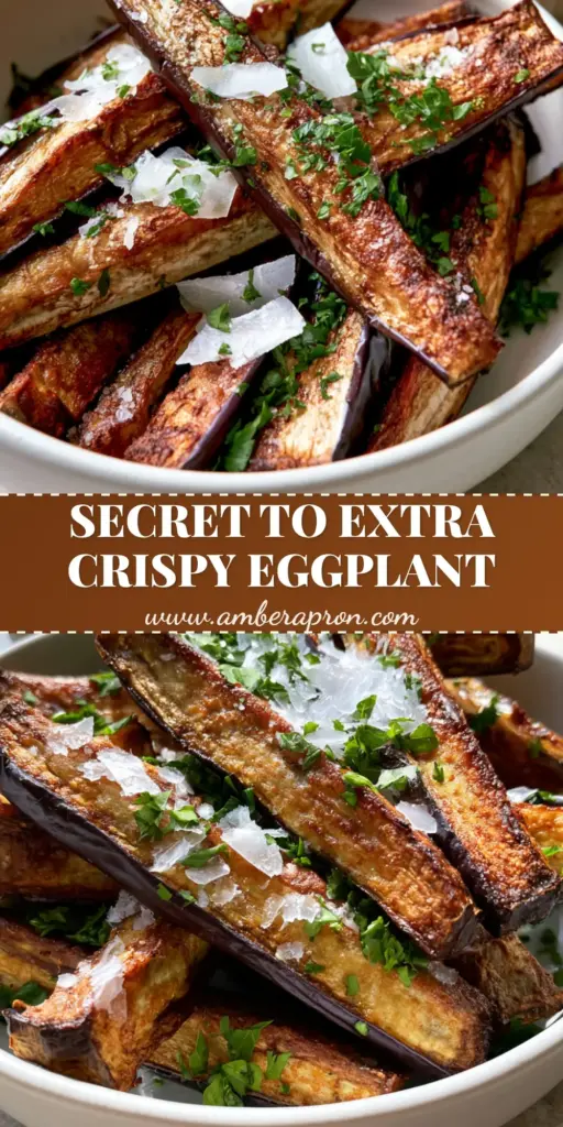 Air Fryer Eggplant Fries with Creamy Garlic Dipping Sauce 3 Extra crispy air fryer eggplant fries stacked in a bowl with flaky salt and parsley. (air fryer eggplant)