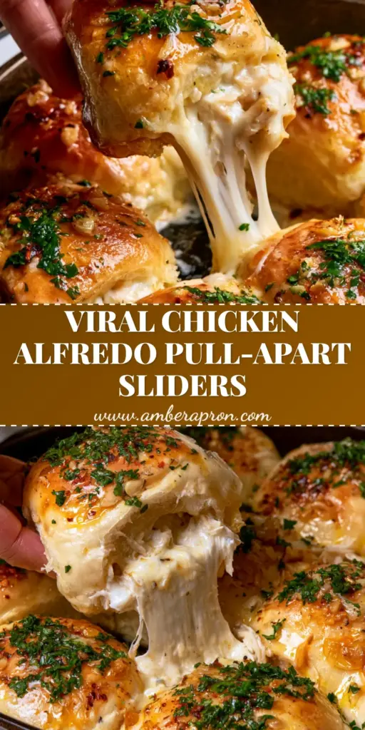 A hand lifting one cheesy Chicken Alfredo Stuffed Hawaiian Roll from a cast iron skillet with a long cheese pull.