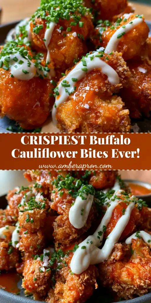 A heap of insanely crispy Buffalo cauliflower bites on a matte charcoal plate with a creamy ranch drizzle and fresh chives.
