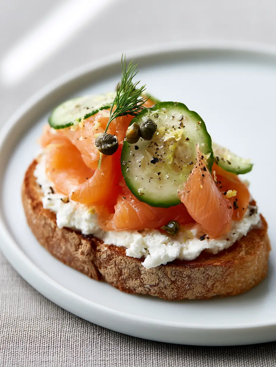 Top-down view of smoked salmon and whipped feta cold appetizers on a linen surface.
