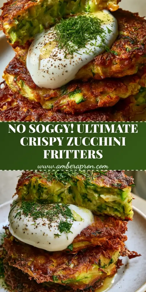 Zucchini Fritters: The Ultimate Ultra-Crispy Golden Recipe 3 A stack of three crispy Zucchini fritters topped with sour cream and fresh dill on a white plate.