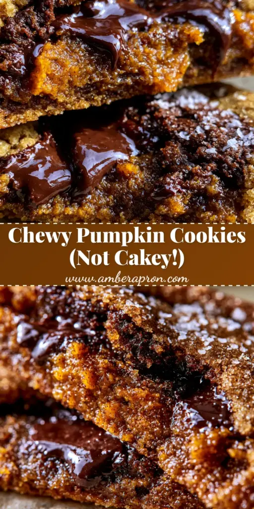 A stack of thick, chewy pumpkin chocolate chip cookies topped with flaky sea salt and melted dark chocolate pools.
