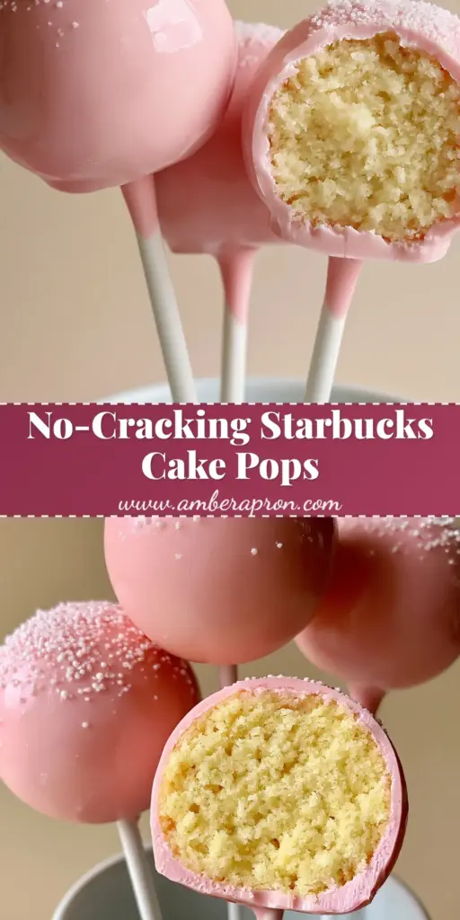 A close-up of three Starbucks-style pink cake pops with glossy pastel shells and white sprinkles. (cake pop recipes)